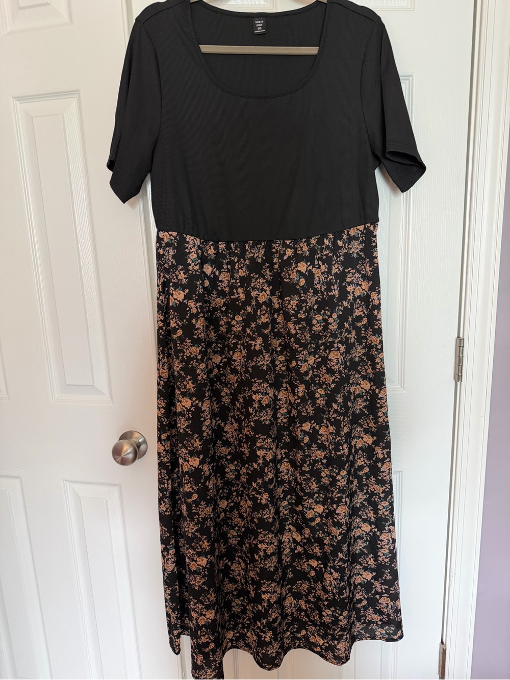 SHEIN Black Bodice Maxi Dress with Tan Floral Skirt